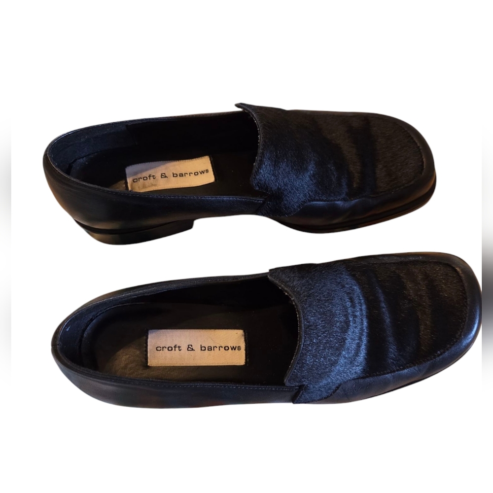 Croft And Barrow All Black Leather Loafers Size 8